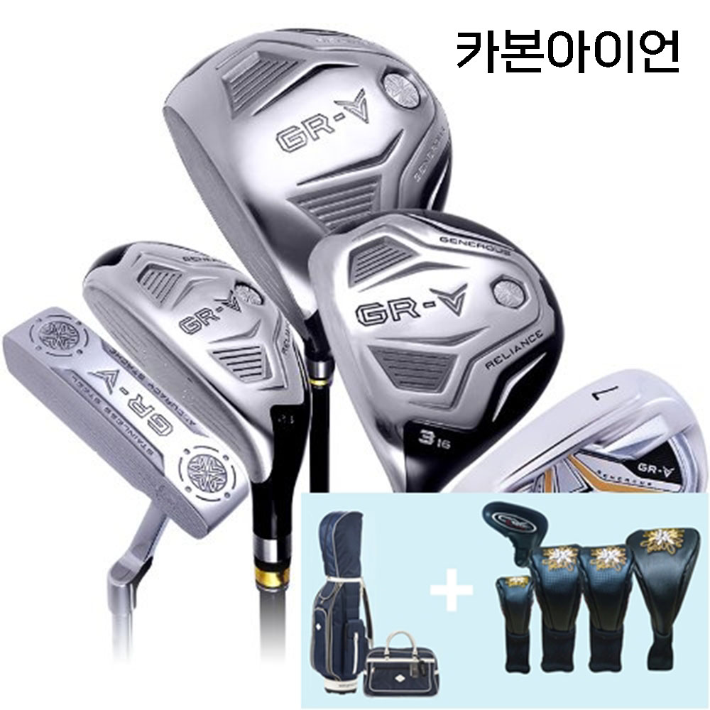 지브이골프코리아 정품 지브이투어 GR-V (지알브이) 남성 풀세트 카본아이언 (13pc/왼손클럽+헤드커버+골프백세트)
