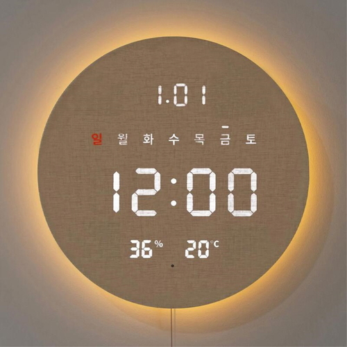플라이토 3세대 백라이트 터닝 플랫 원형 온습도 LED 벽시계 29cm