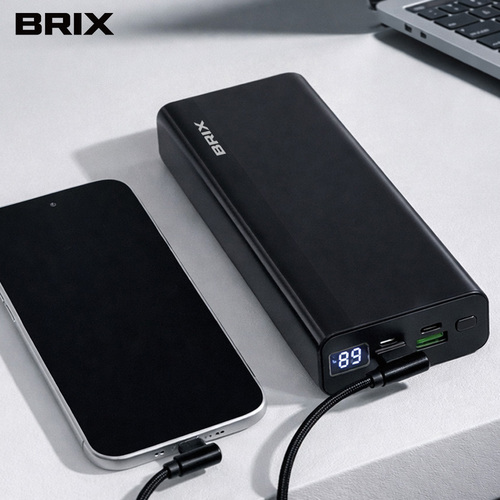 [브릭스] 20PD LED 고속충전 보조배터리 90도 패브릭 케이블 20000mAh BRX-20S+
