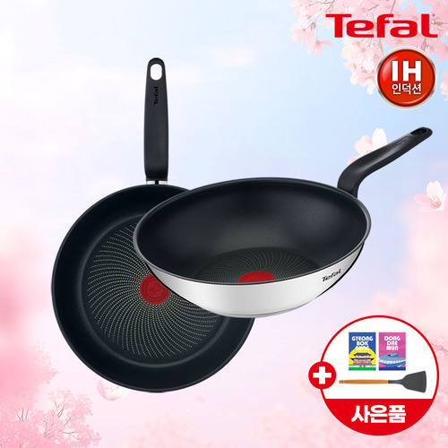 ★봄봄선물페스타★ [테팔] 인덕션 프리즘 프라이팬 2P 세트(팬28cm+웍28cm)+(증정) 셀룰로오스 코팅팬 전용 스펀지(수세미) 2P+실리콘 뒤지개