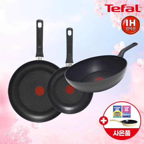 ★봄봄선물페스타★ [테팔] 인덕션 델리커시 티타늄 프라이팬 3종 세트(팬22cm+28cm+웍팬28cm)+(증정) 셀룰로오스 코팅팬 전용 스펀지(수세미) 2P+ 프레쉬업 프라이팬 24cm