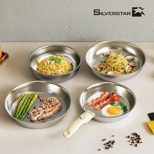실버스타 Aha(아하) 304 통3중 무연마제 탈착식 스텐팬 4종/ 후라이팬24cm+28cm+ 궁중팬24cm+28cm+탈착식핸들