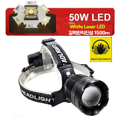 White Laser LED 충전식 줌 야외 헤드랜턴 X8