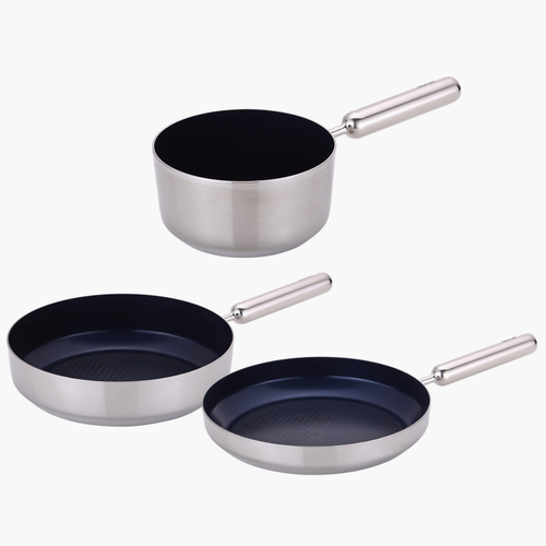 네오플램 엣지팬 스텐 블루 IH 쿡웨어 3종세트 (18cm밀크팬. 28cm프라이팬, 28cm 궁중팬)