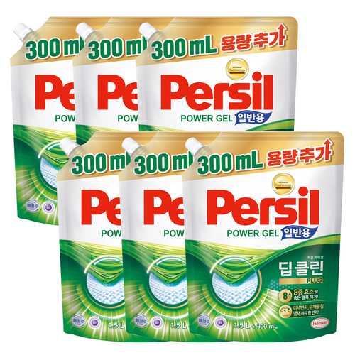퍼실 파워젤 딥클린 플러스 1.5L+300ml 일반용 (증량팩) x 6개