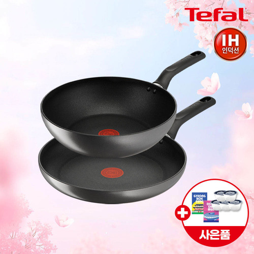★봄봄선물페스타★ [테팔] 인덕션 델리커시 티타늄 프라이팬 2종 세트(팬28cm+웍팬28cm)+(증정) 셀룰로오스 코팅팬 전용 스펀지(수세미) 2P+보관용기 275ml 5개