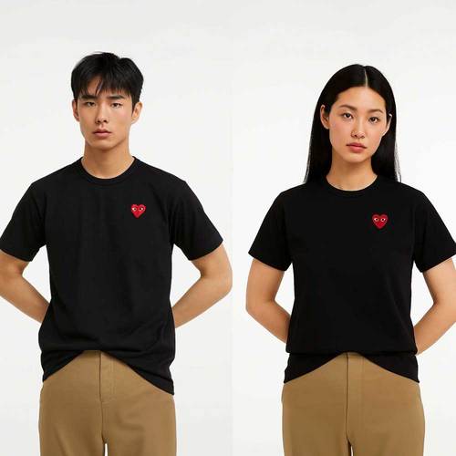 꼼데가르송 플레이 로고 아필리케 코튼 티