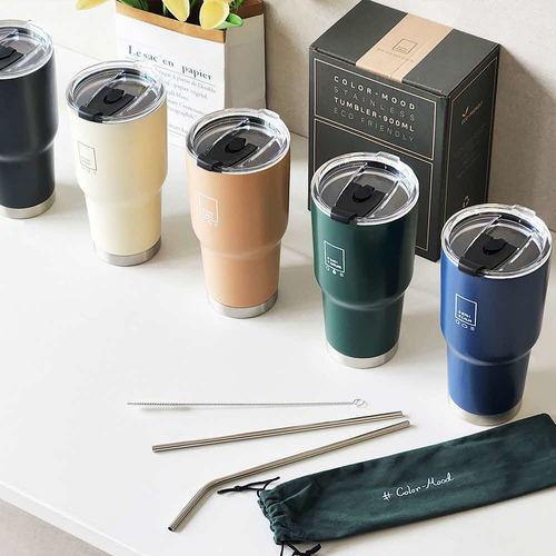 데코아르 컬러무드 보냉 무연마 스텐304 텀블러 900ml + 빨대세트