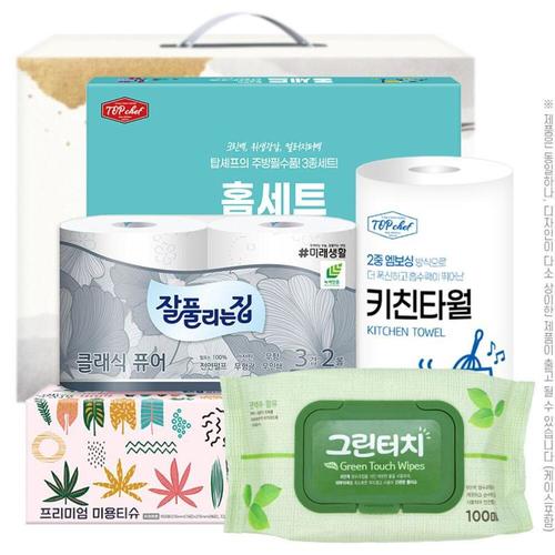 집들이세트5종1호(미용티슈150매,클래식25M*2롤,롤타입키친타올,홈세트,물티슈100매)