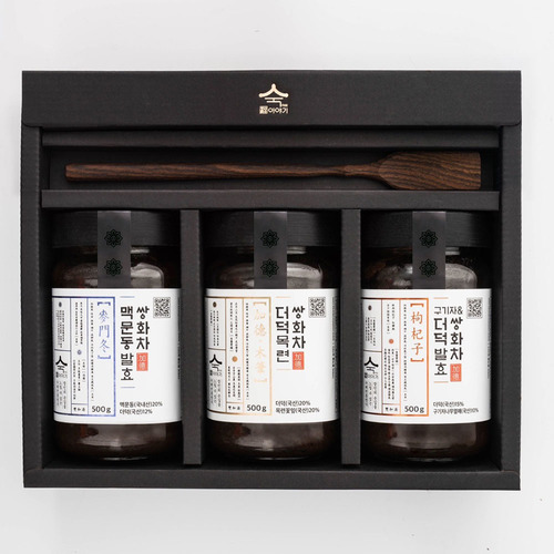 숙이의 뿌리효소 이야기 프리미엄 선물세트 더덕목련쌍화차 + 맥문동발효쌍화차+ 구기자&더덕발효쌍화차 + 원목 티스푼