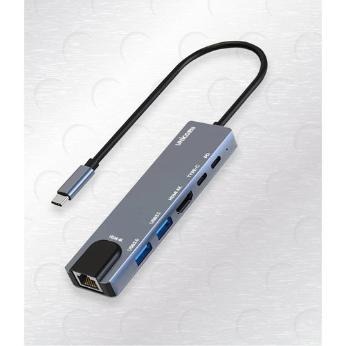 유니콘 C타입 6in1 LAN포트 HDMI 멀티 USB허브 4K 미러링 PD 87W 충전 지원 알루미늄 TCH-L50