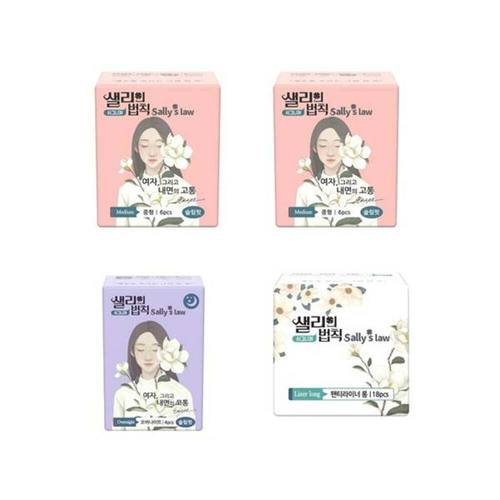 샐리의 법칙 생리대 시그니처 슬림핏 중형 2팩 + 오버나이트 1팩 + 팬티라이너 1팩