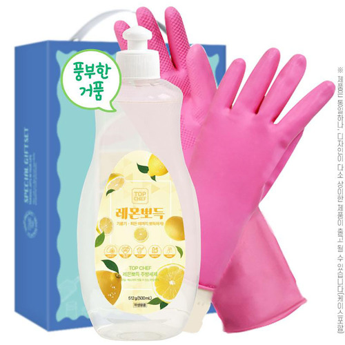 [탑셰프] 레몬뽀득주방세제 512용기 고무장갑32cm(2종)