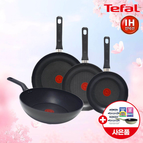 ★봄봄선물페스타★ [테팔] 인덕션 델리커시 티타늄 프라이팬 4종 세트(팬22cm+24cm+28cm+웍팬28cm)+(증정) 셀룰로오스 코팅팬 전용 스펀지(수세미) 2P+ 보관용기 275ml 10개+프레쉬업 웍팬 24cm