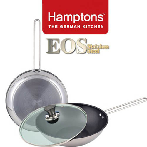 [Hamptons]독일 햄튼 EOS 스텐 인덕션 겸용 후라이팬 3종-(원형팬26cm+궁중팬28cm+유리뚜껑28cm)