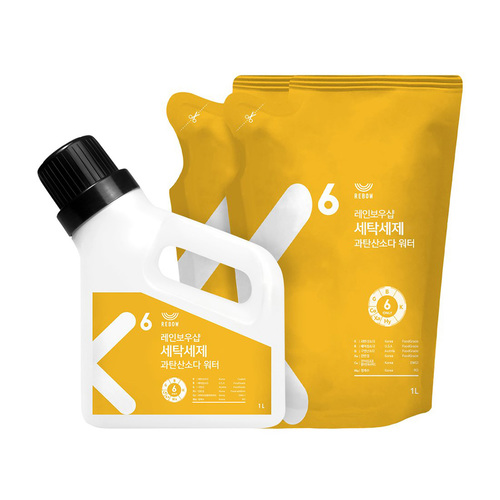 [레인보우샵]세탁세제 과탄산소다 워터 1L 리필 세트(본품1Lx1+리필1Lx2)