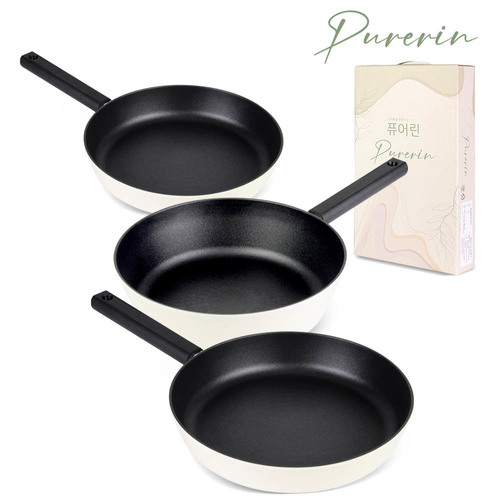 퓨어린 화이트 인덕션 (IH) 티타늄코팅 프라이팬 3종D 세트 [ 프라이팬 24cm + 프라이팬 28cm + 궁중팬 28cm ]