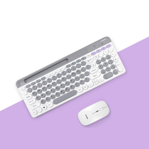 유니콘 2.4G+블루투스 무선키보드마우스세트 듀얼 모드지원 멀티페어링 키스킨포함 BK-600SB 화이트