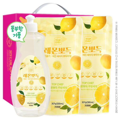 [탑셰프] 레몬뽀득주방세제 512용기 307리필2P(3종)