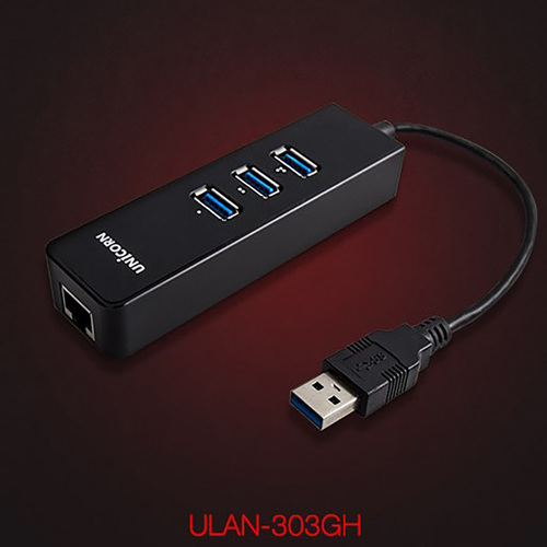 [유니콘] 기가 USB유선랜카드1Gbps+USB3.1 3포트 멀티허브 ULAN-303GH