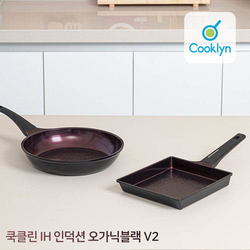 [쿡클린] IH 인덕션 오가닉블랙 v2 2종세트 (24cm계란말이팬+28cm후라이팬)