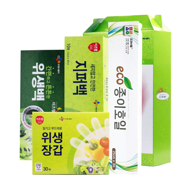 CJ위생백(소),지퍼백(대),위생장갑,종이호일 4종세트 01964