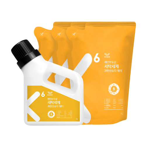 [레인보우샵]세탁세제 과탄산소다 워터 1L 리필 세트(본품1Lx1+리필1Lx3)
