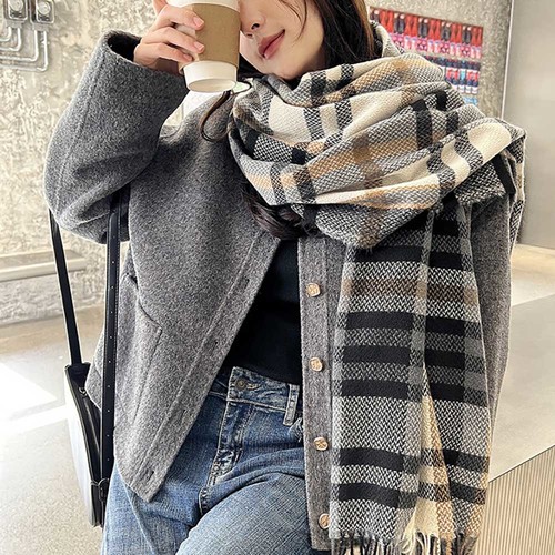 부들부들 웜 와이드 체크 머플러 목도리