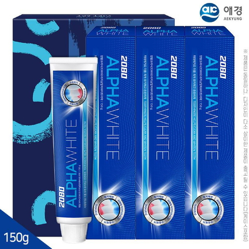 (종이케이스) 애경 2080 오리지날 알파화이트 치약 150g 3P