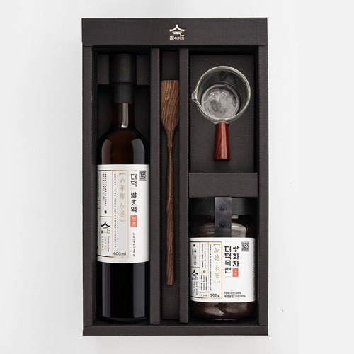 숙이의 뿌리효소 이야기 프리미엄 선물세트 더덕목련쌍화차 + 더덕발효액+원목 티스푼 + 계량컵