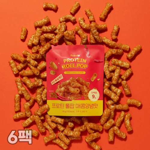 [푸드렐라] 프로틴 롤팝 매콤 양념 40g x 6팩