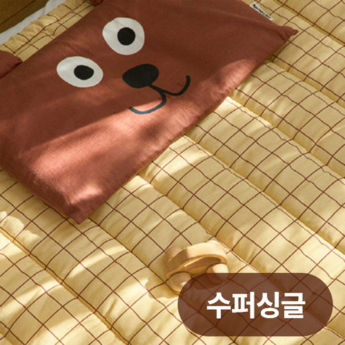 무무슈 유아 모달 누빔패드 베이지체크 수퍼 싱글