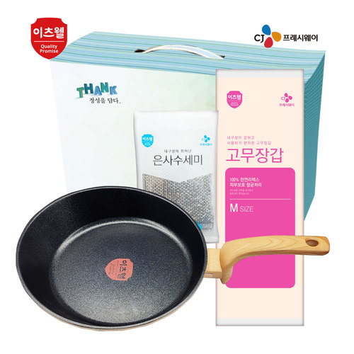 CJ 타원형 IH프라이팬 28cm, 은사수세미, 고무장갑 3종 세트