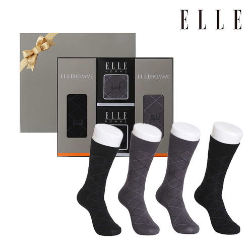 엘르 신사 다이아무늬 양말 4족 세트 EH40335
